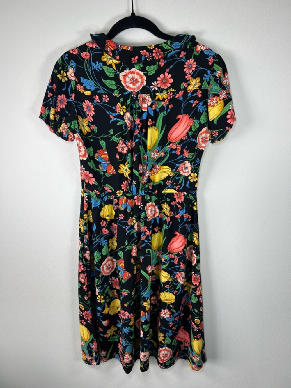 Anthropologie Maeve Bloedel Floral Dress Black Short Sleeves V-Neck Pockets Sz 0 - Picture 8 of 16